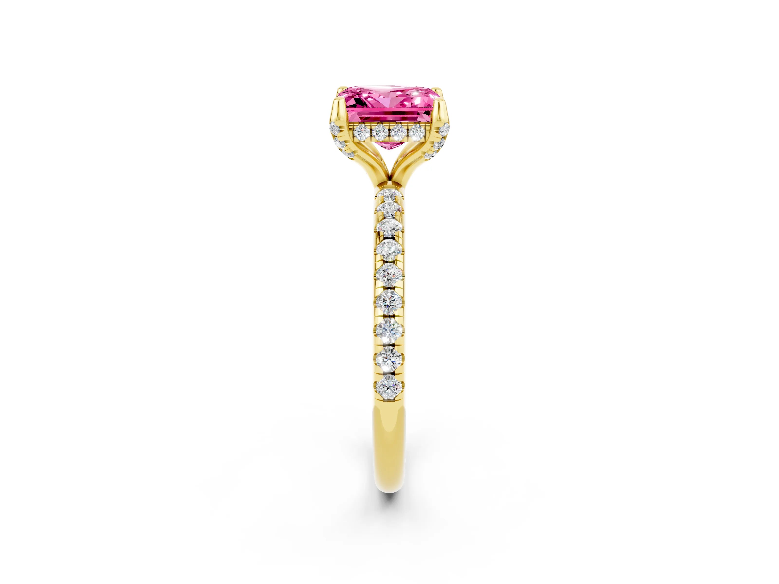 Yellow gold Princess Cut Diamond Solitaire Ring with Four-Prong Setting and Pavé Band_2