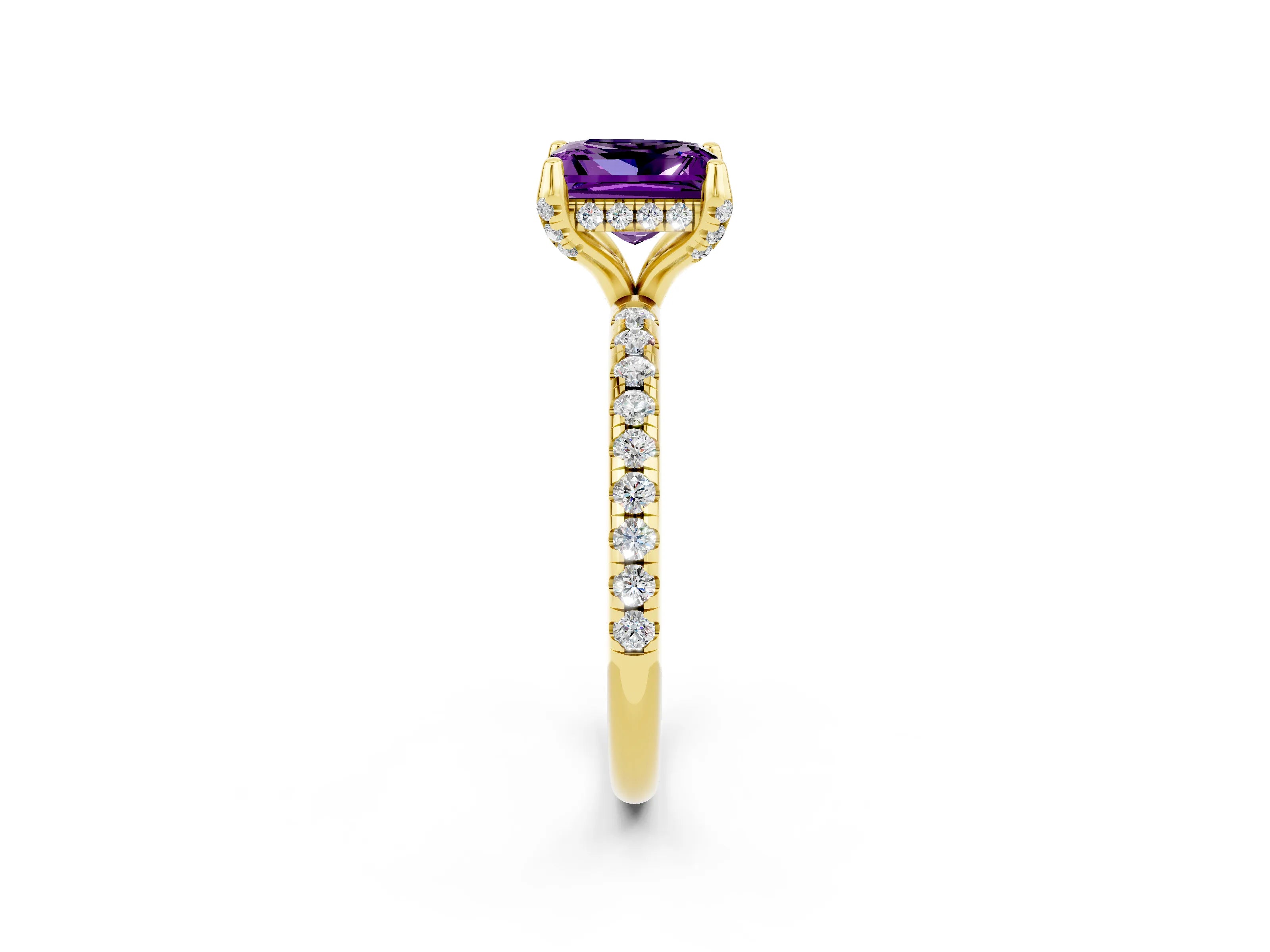 Yellow gold Princess Cut Diamond Solitaire Ring with Four-Prong Setting and Pavé Band_2