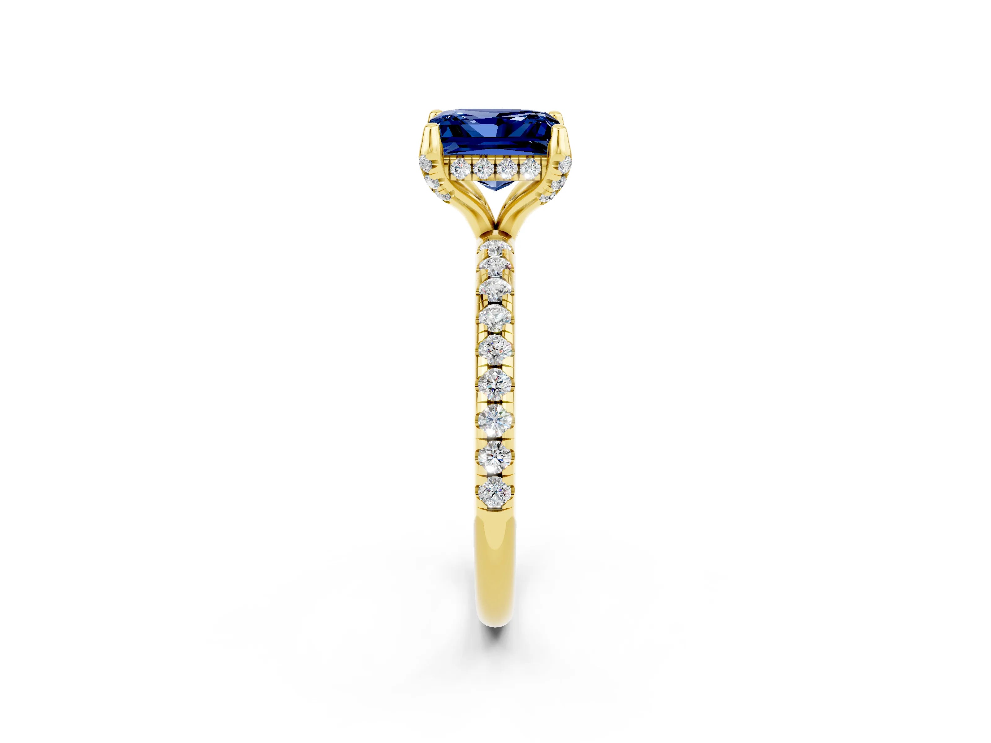 Yellow gold Princess Cut Diamond Solitaire Ring with Four-Prong Setting and Pavé Band_2