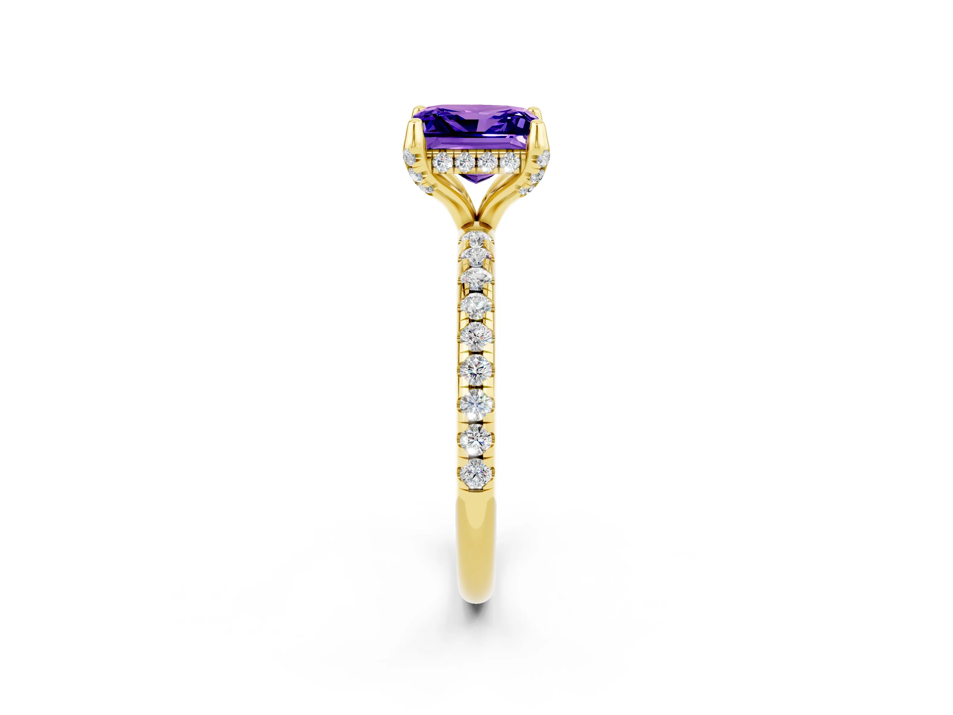 Yellow gold Princess Cut Diamond Solitaire Ring with Four-Prong Setting and Pavé Band_2