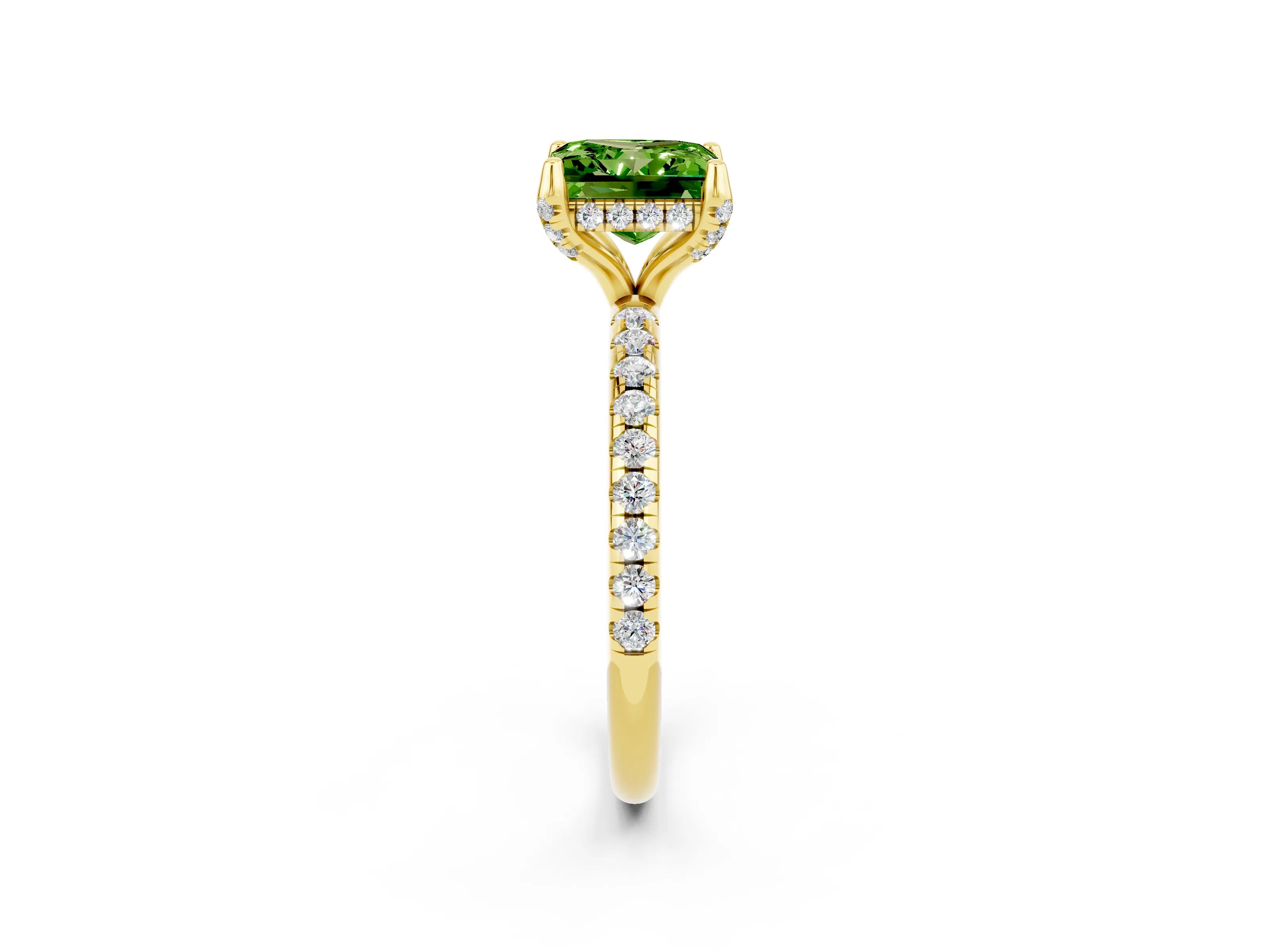 Yellow gold Princess Cut Diamond Solitaire Ring with Four-Prong Setting and Pavé Band_2