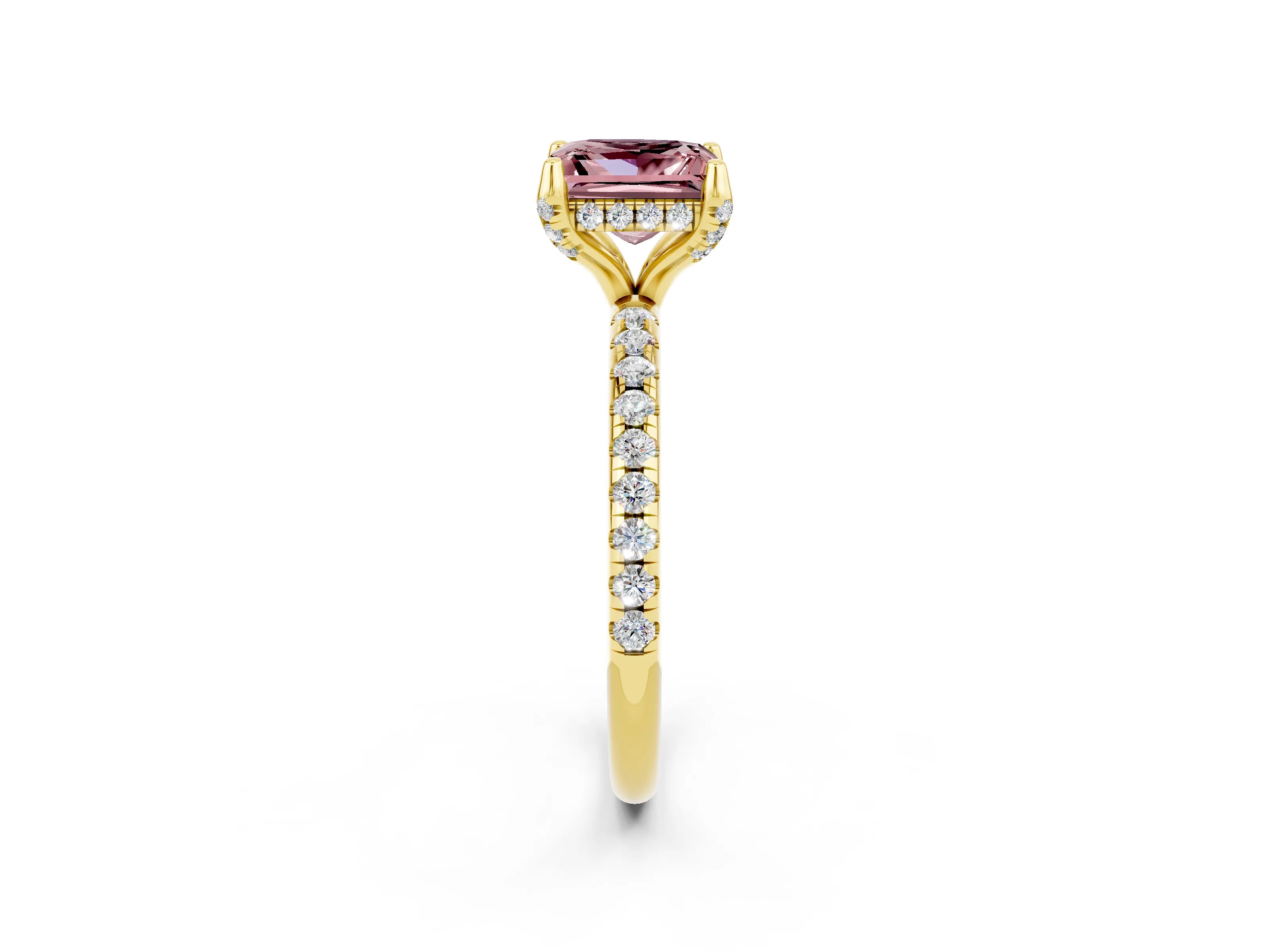 Yellow gold Princess Cut Diamond Solitaire Ring with Four-Prong Setting and Pavé Band_2