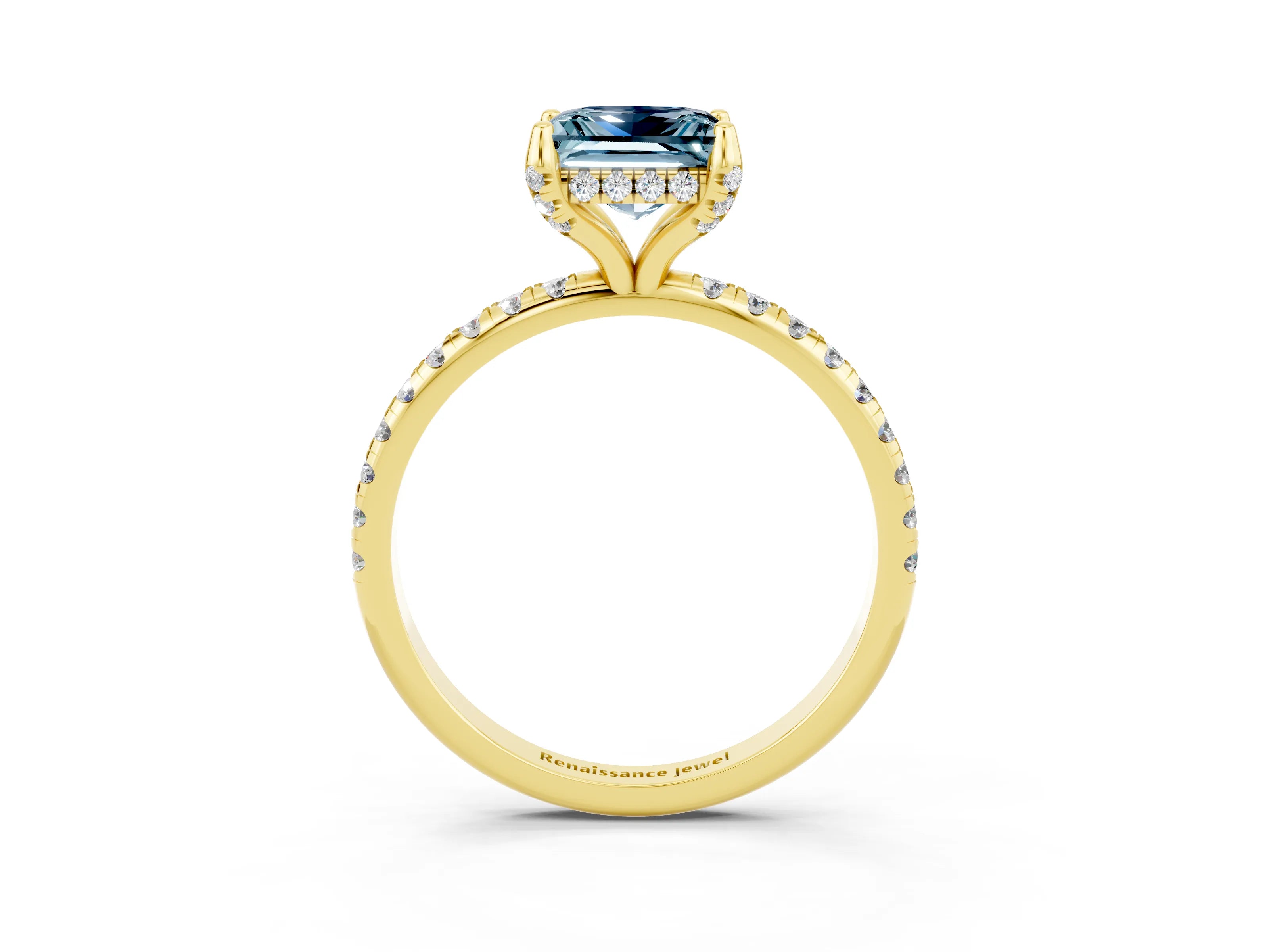 Yellow gold Princess Cut Diamond Solitaire Ring with Four-Prong Setting and Pavé Band_3