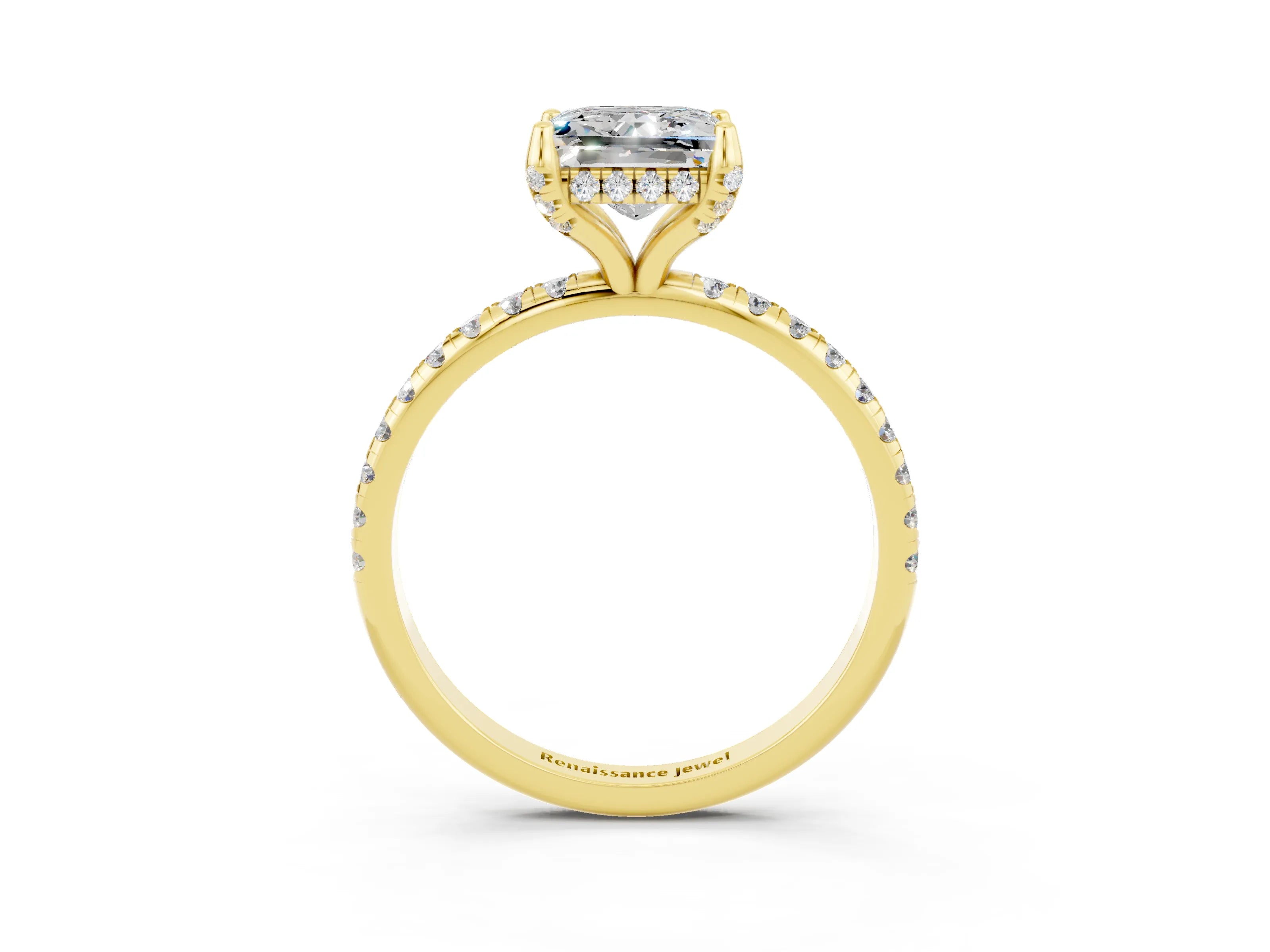 Yellow gold Princess Cut Diamond Solitaire Ring with Four-Prong Setting and Pavé Band_3