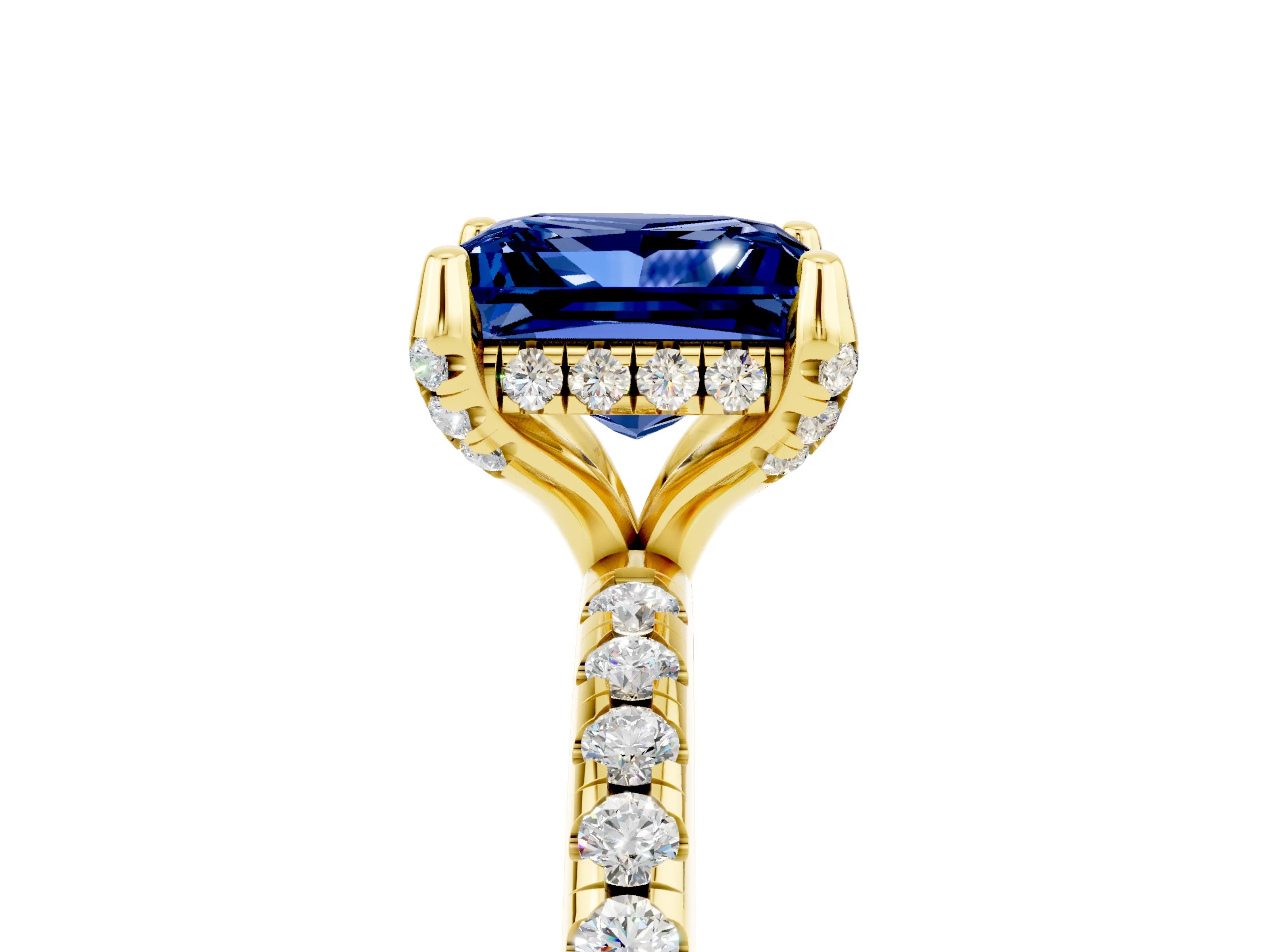 Yellow gold Princess Cut Diamond Solitaire Ring with Four-Prong Setting and Pavé Band_5