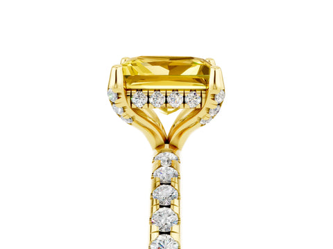 Yellow gold Princess Cut Diamond Solitaire Ring with Four-Prong Setting and Pavé Band_5