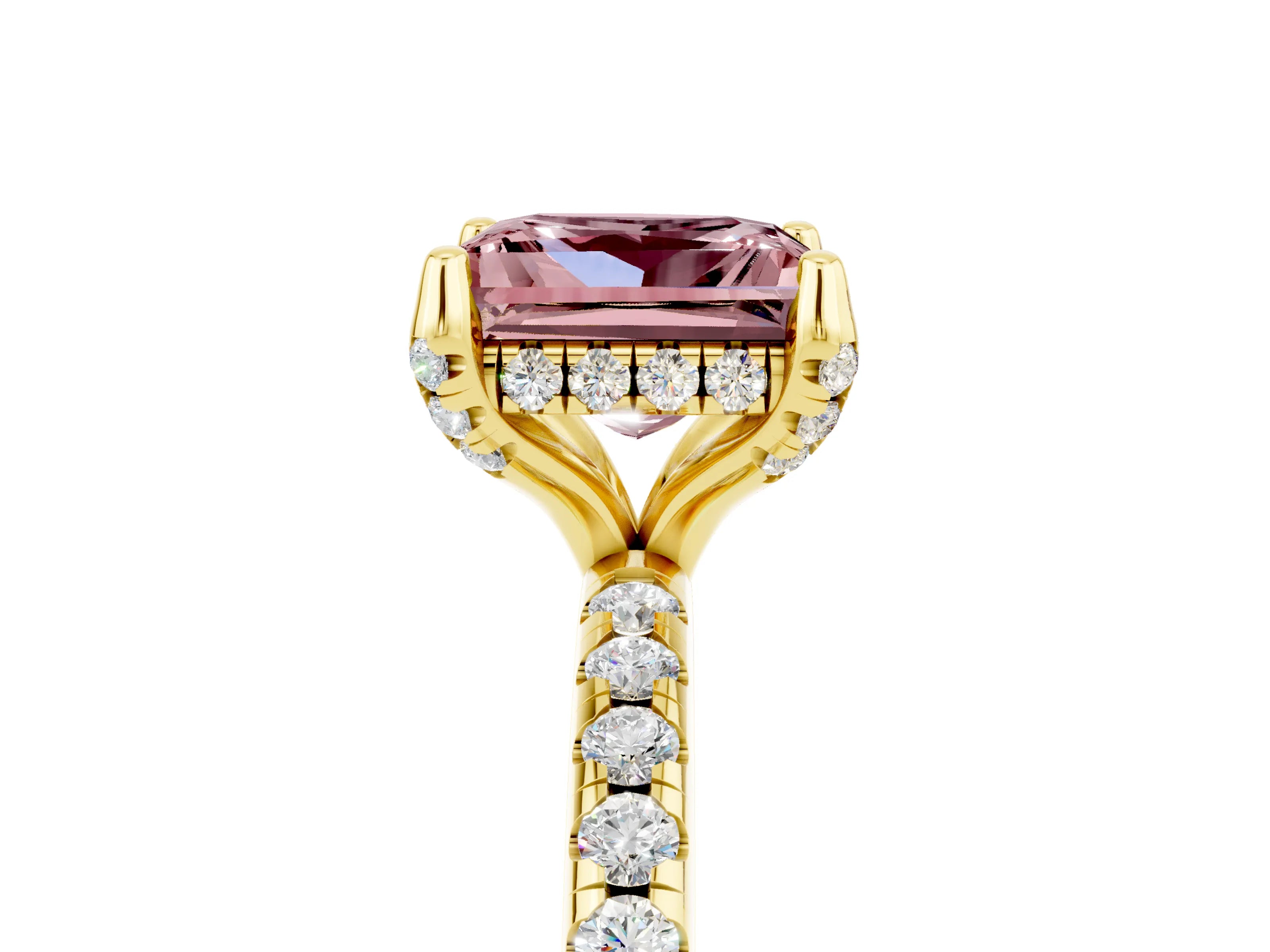 Yellow gold Princess Cut Diamond Solitaire Ring with Four-Prong Setting and Pavé Band_5