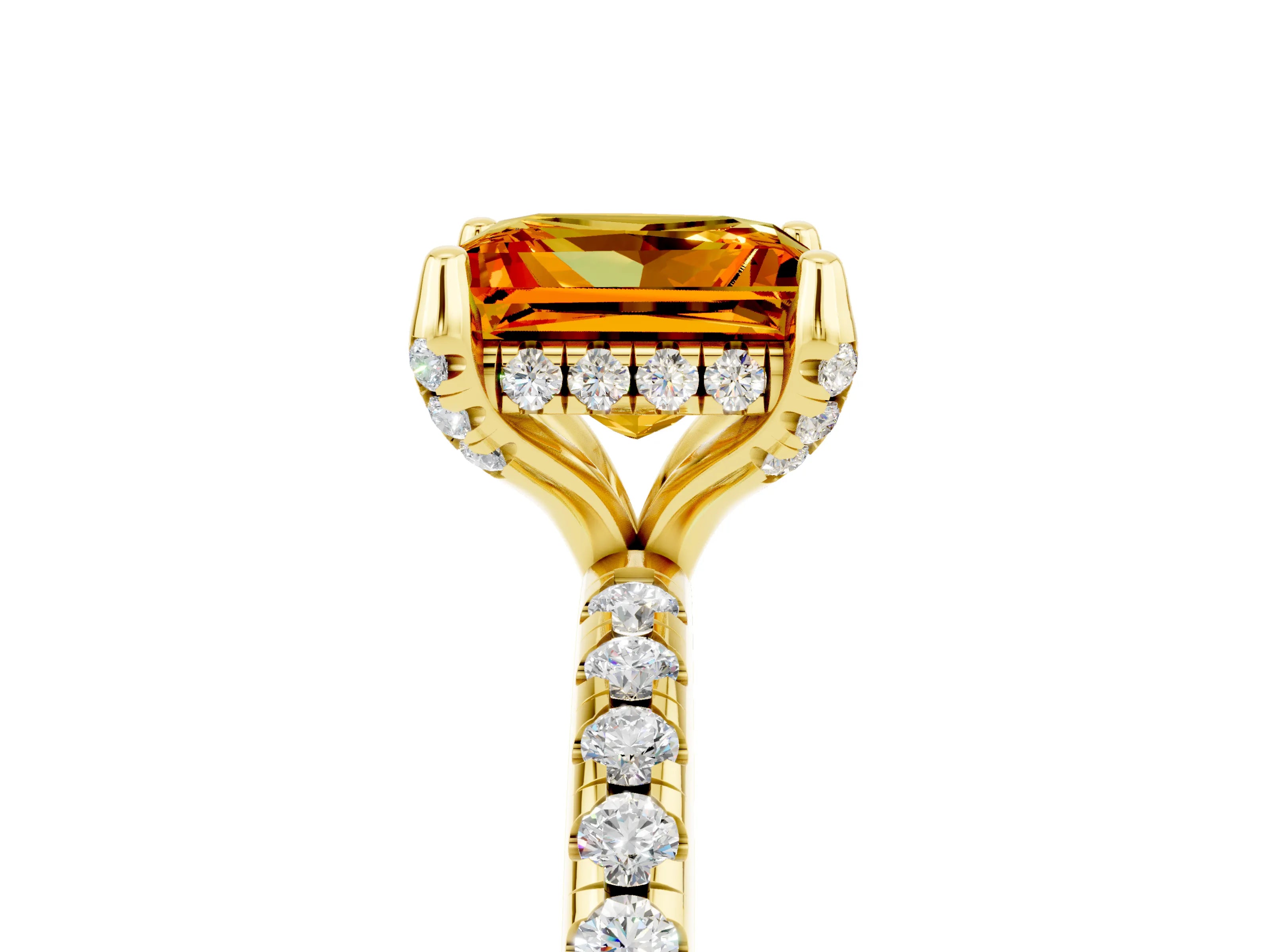 Yellow gold Princess Cut Diamond Solitaire Ring with Four-Prong Setting and Pavé Band_5