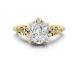 Yellow gold Princess Cut Diamond Solitaire Ring with Hidden Halo and Pavé Band_27