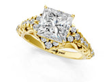 Yellow gold Princess Cut Diamond Solitaire Ring with Hidden Halo and Pavé Band_28