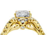 Yellow gold Princess Cut Diamond Solitaire Ring with Hidden Halo and Pavé Band_31