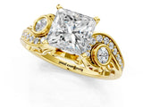 Yellow gold Princess Cut Diamond Solitaire Ring with Milgrain Pavé Band and Four-Prong Setting_176