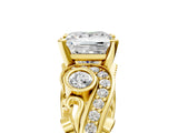 Yellow gold Princess Cut Diamond Solitaire Ring with Milgrain Pavé Band and Four-Prong Setting_180