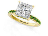 Yellow gold Princess Cut Diamond Solitaire Ring with Pavé Band and Four-Prong Setting_1