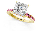 Yellow gold Princess Cut Diamond Solitaire Ring with Pavé Band and Four-Prong Setting_1