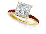 Yellow gold Princess Cut Diamond Solitaire Ring with Pavé Band and Four-Prong Setting_1