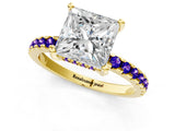 Yellow gold Princess Cut Diamond Solitaire Ring with Pavé Band and Four-Prong Setting_1
