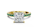 Yellow gold Princess Cut Diamond Solitaire Ring with Pavé Band and Four-Prong Setting