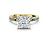 Yellow gold Princess Cut Diamond Solitaire Ring with Pavé Band and Four-Prong Setting