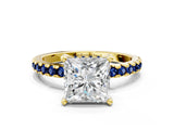 Yellow gold Princess Cut Diamond Solitaire Ring with Pavé Band and Four-Prong Setting