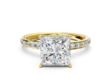 Yellow gold Princess Cut Diamond Solitaire Ring with Pavé Band and Hidden Halo_26