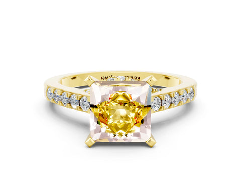 Yellow gold Princess Cut Diamond Solitaire Ring with Pavé Band and Prong Setting_12