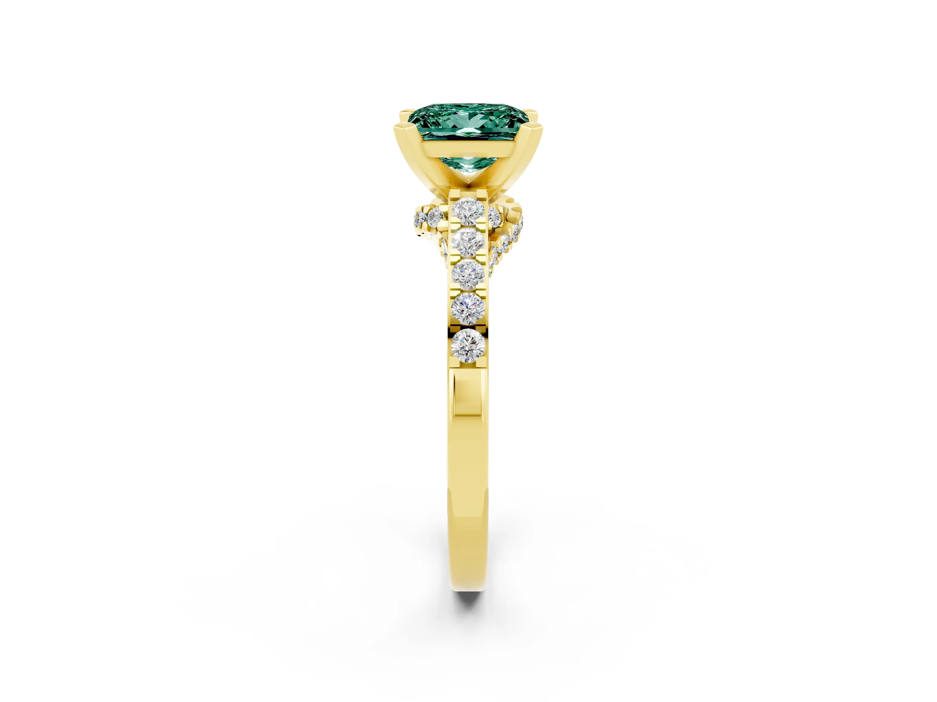 Yellow gold Princess Cut Diamond Solitaire Ring with Pavé Band and Prong Setting_14