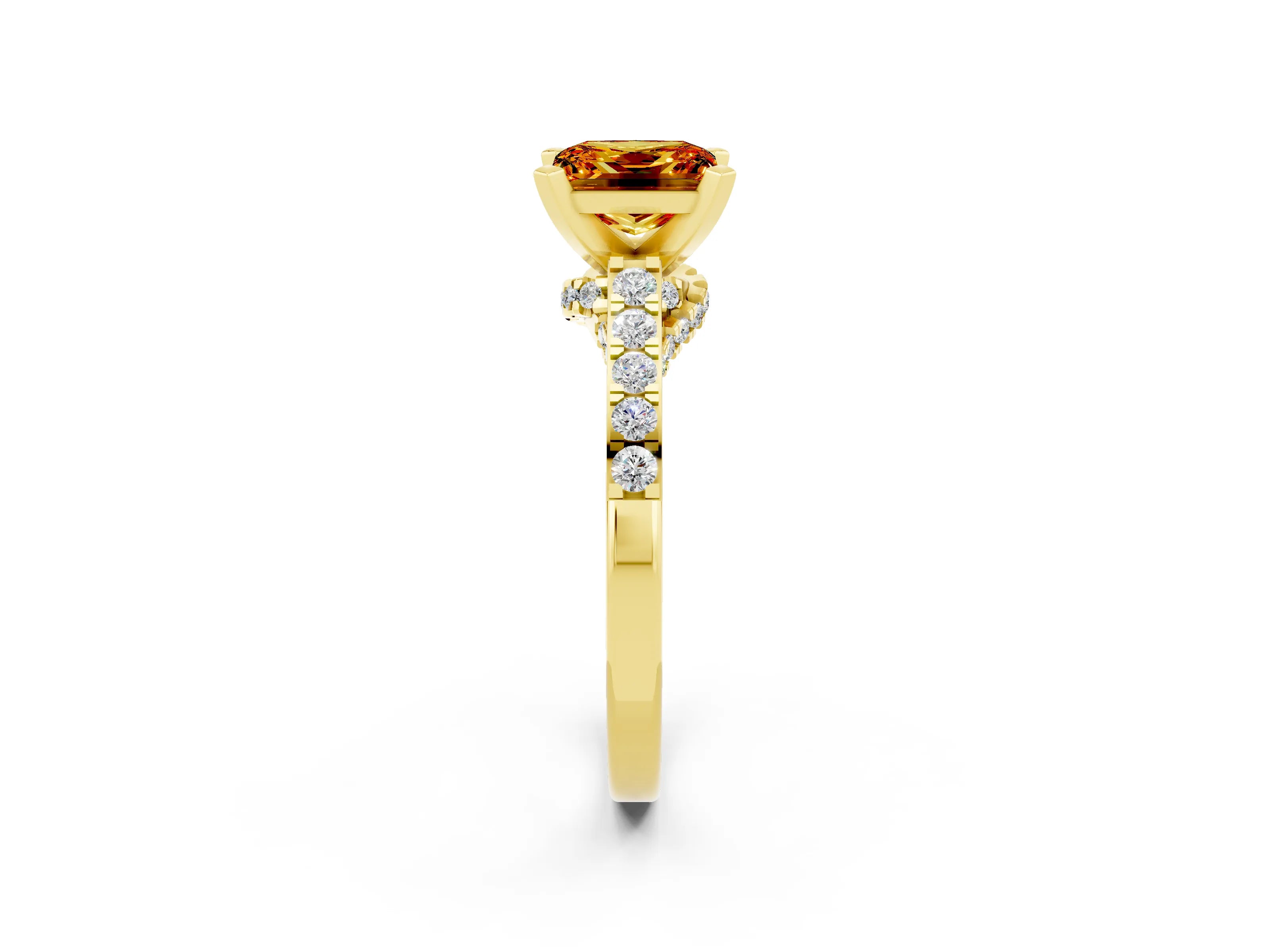 Yellow gold Princess Cut Diamond Solitaire Ring with Pavé Band and Prong Setting_14