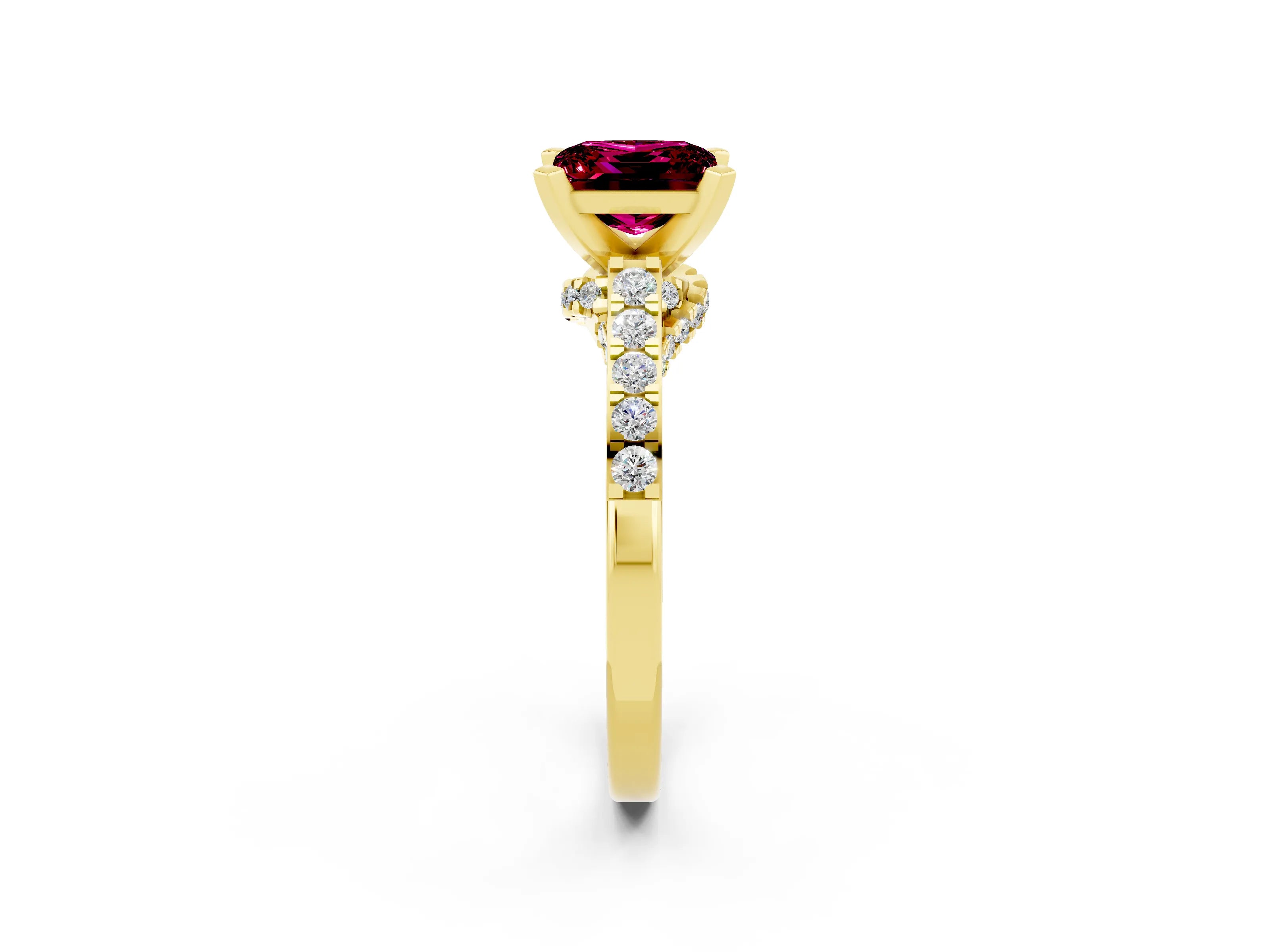 Yellow gold Princess Cut Diamond Solitaire Ring with Pavé Band and Prong Setting_14