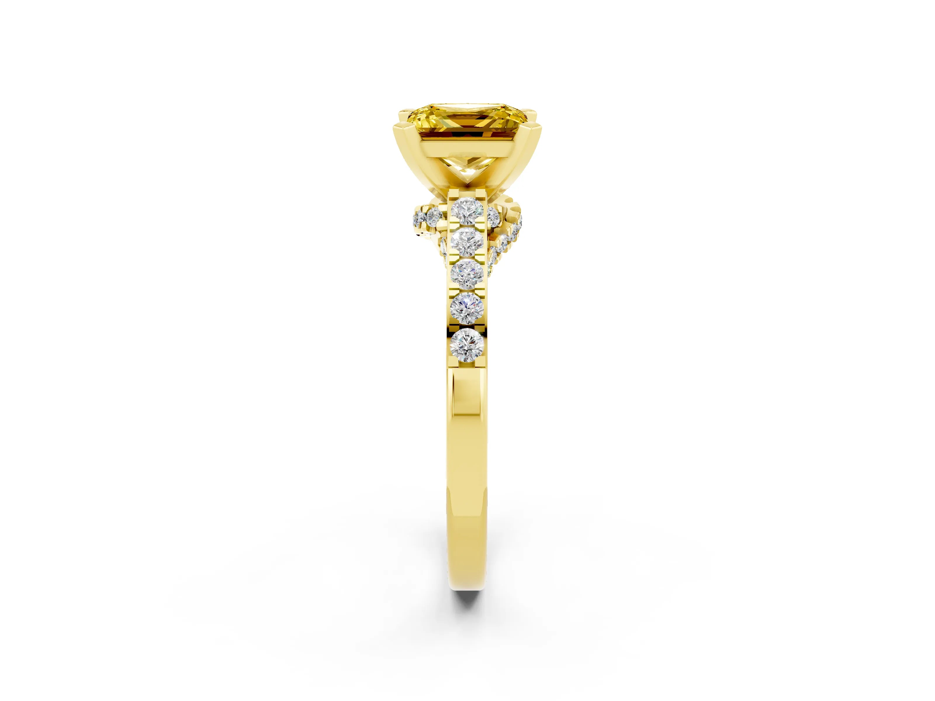Yellow gold Princess Cut Diamond Solitaire Ring with Pavé Band and Prong Setting_14