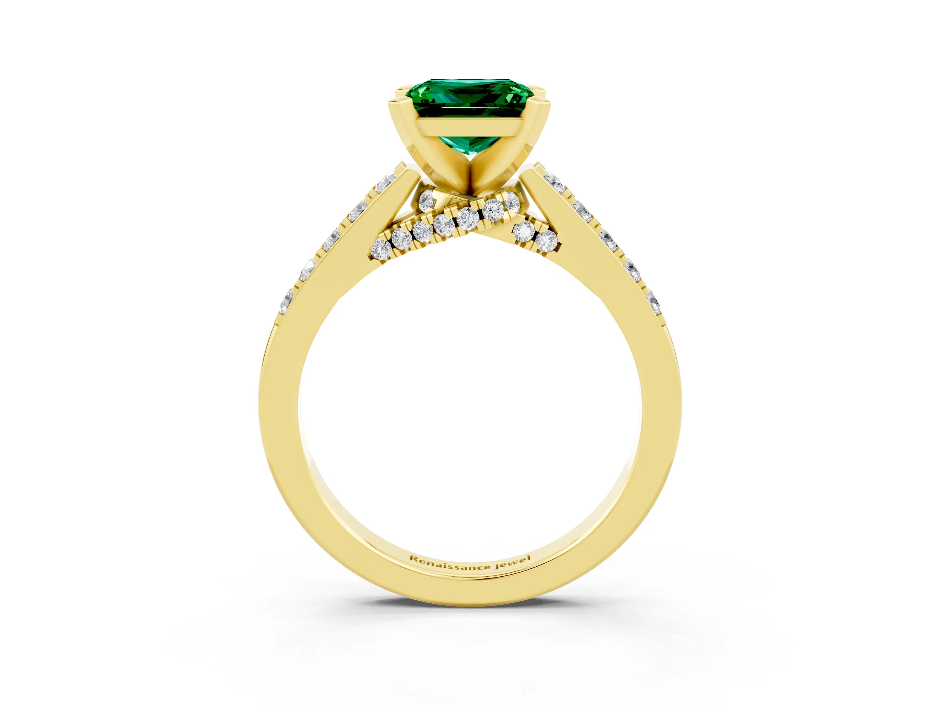 Yellow gold Princess Cut Diamond Solitaire Ring with Pavé Band and Prong Setting_15