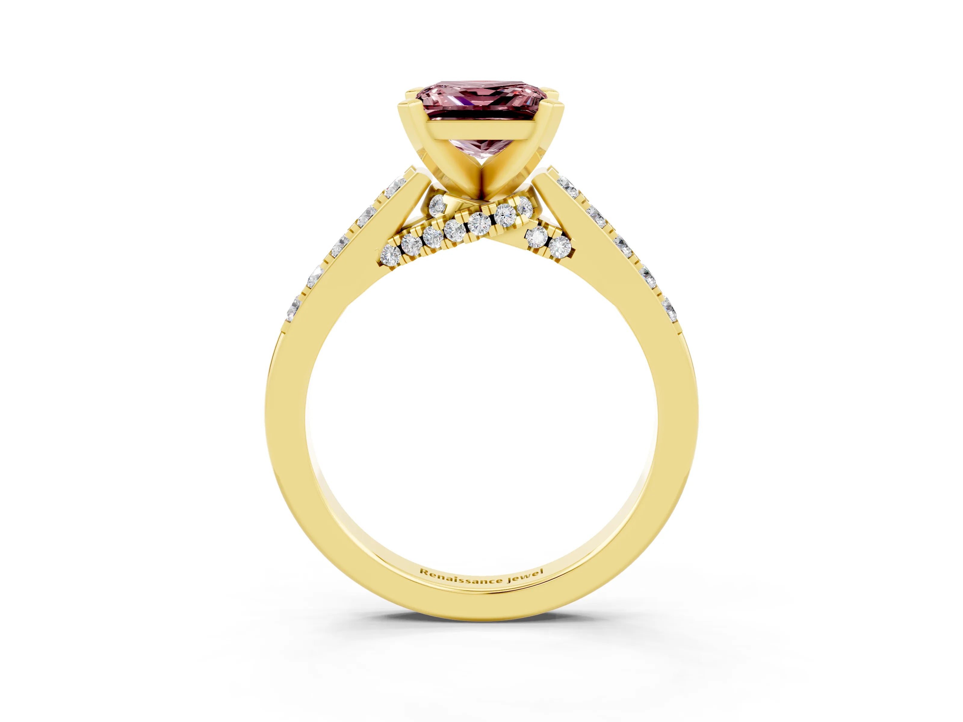 Yellow gold Princess Cut Diamond Solitaire Ring with Pavé Band and Prong Setting_15