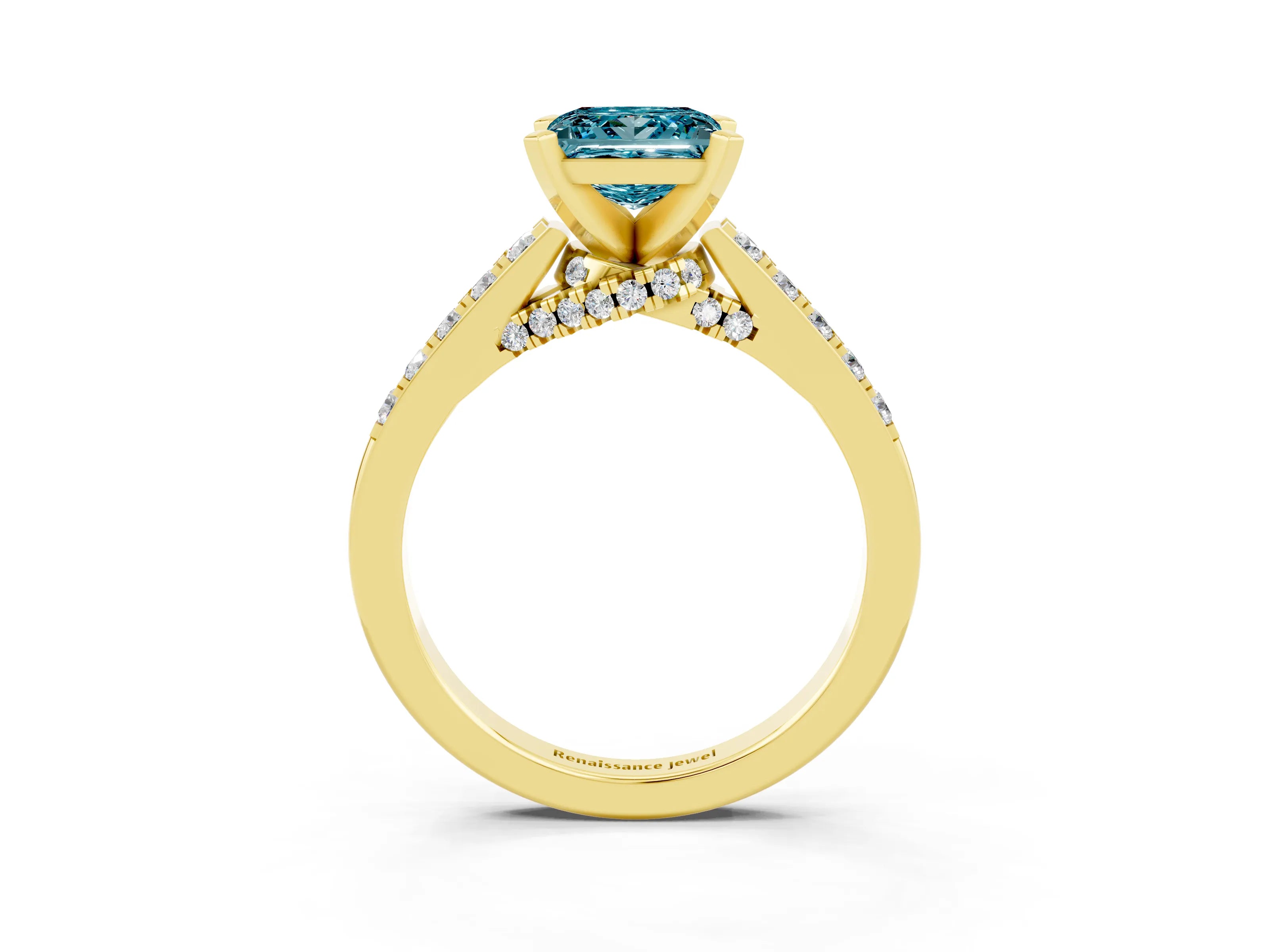 Yellow gold Princess Cut Diamond Solitaire Ring with Pavé Band and Prong Setting_15