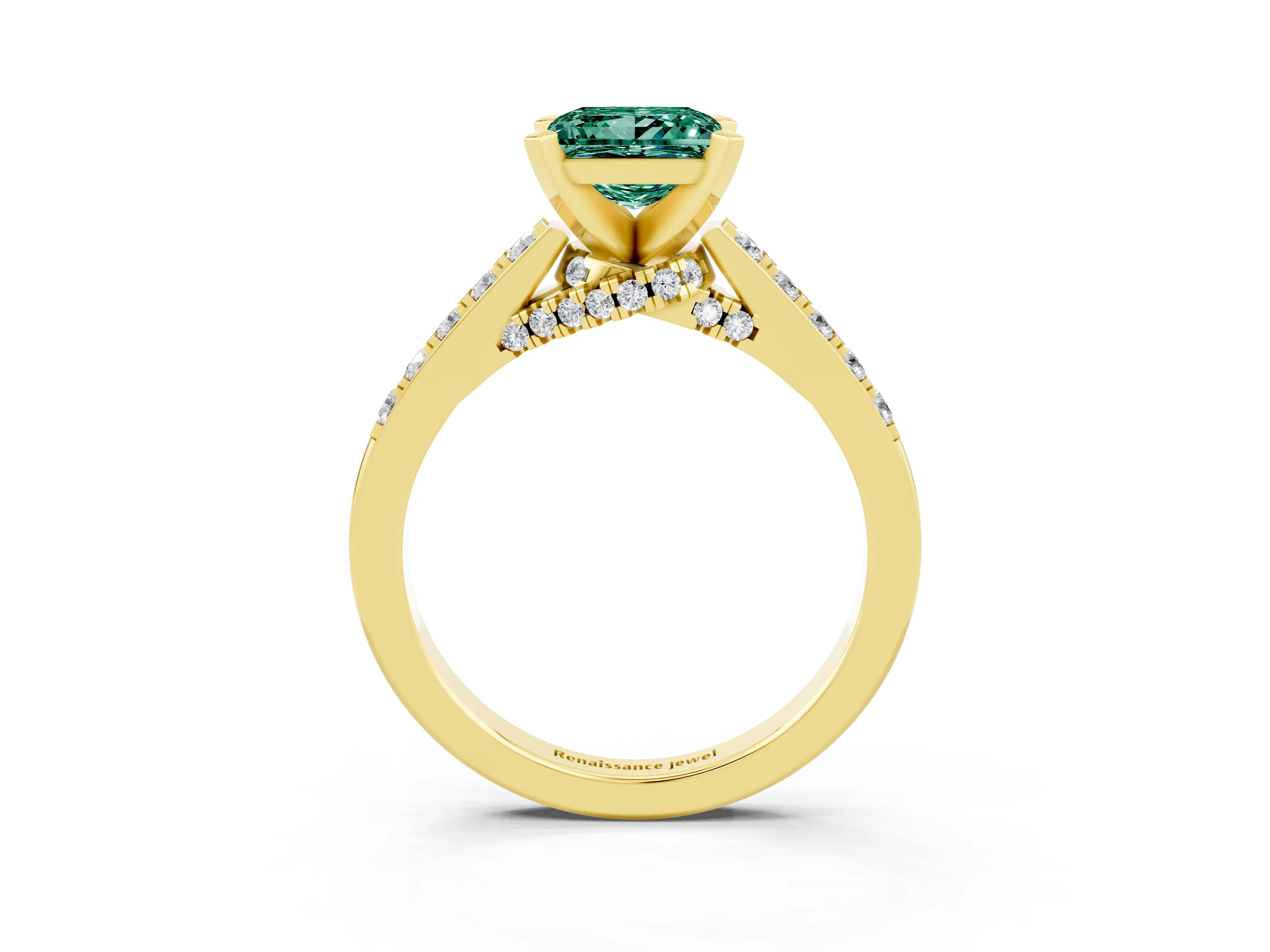 Yellow gold Princess Cut Diamond Solitaire Ring with Pavé Band and Prong Setting_15
