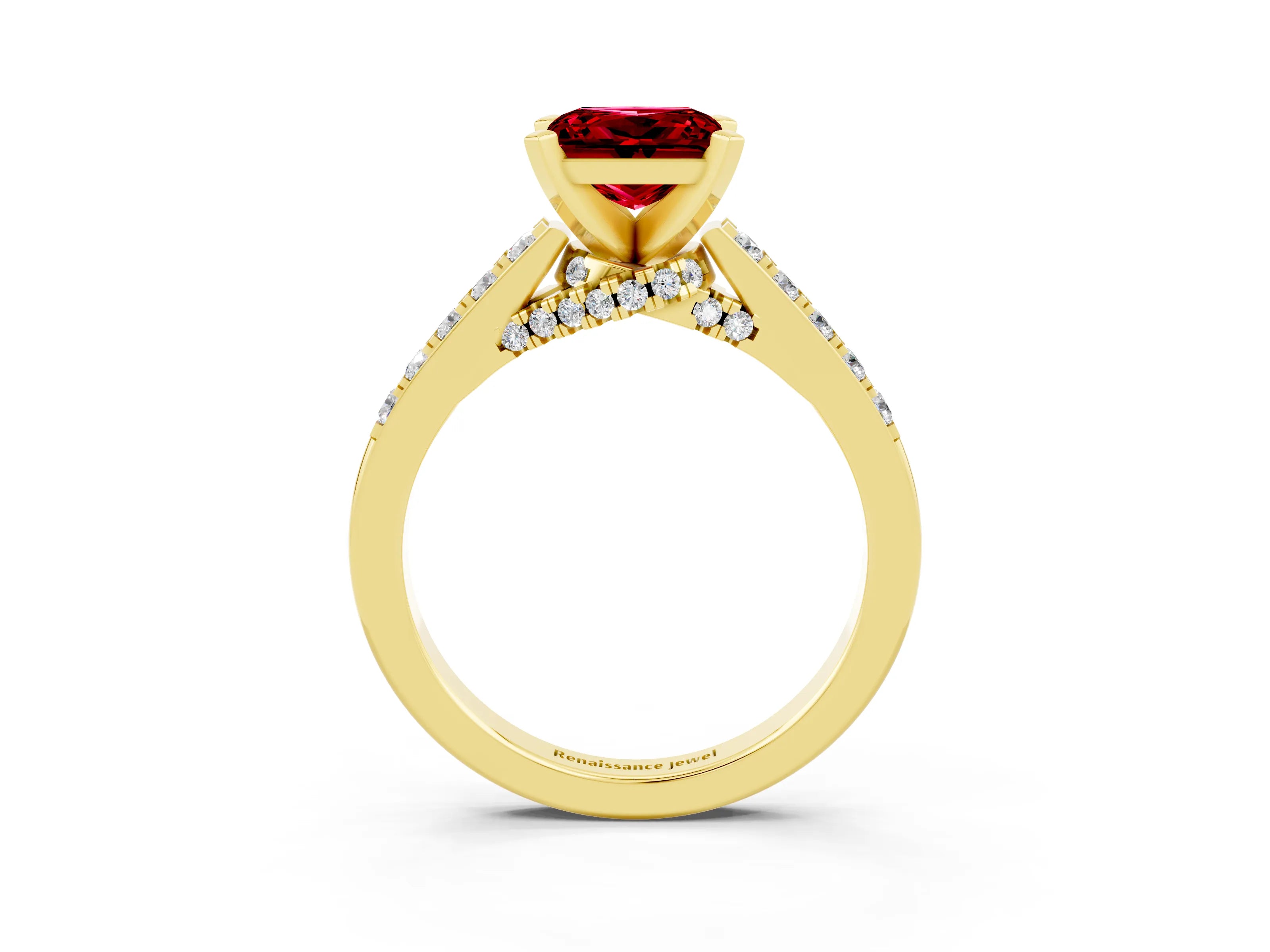 Yellow gold Princess Cut Diamond Solitaire Ring with Pavé Band and Prong Setting_15