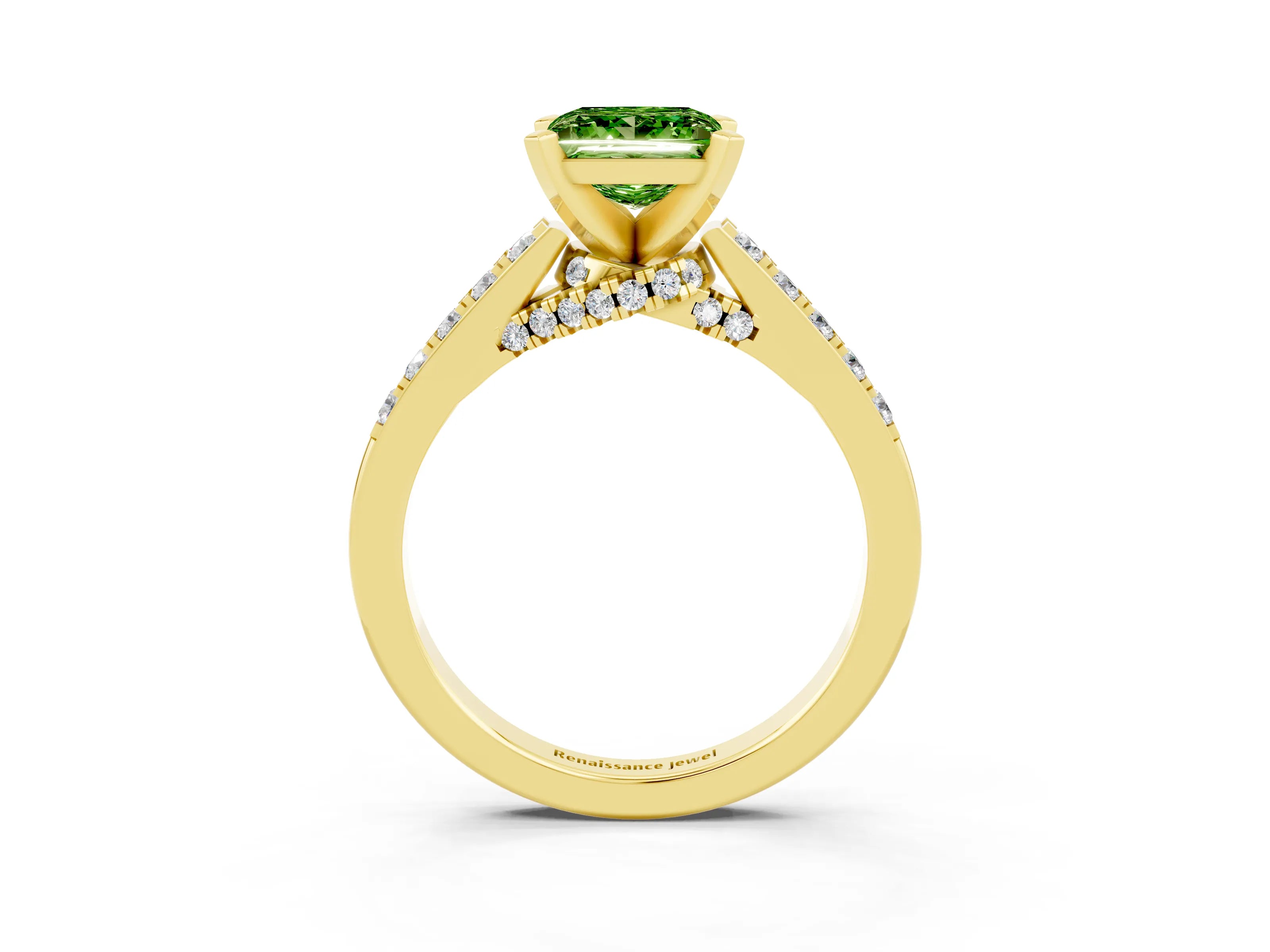 Yellow gold Princess Cut Diamond Solitaire Ring with Pavé Band and Prong Setting_15