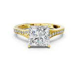 Yellow gold Princess Cut Diamond Solitaire Ring with Pavé Band and Prong Setting_16