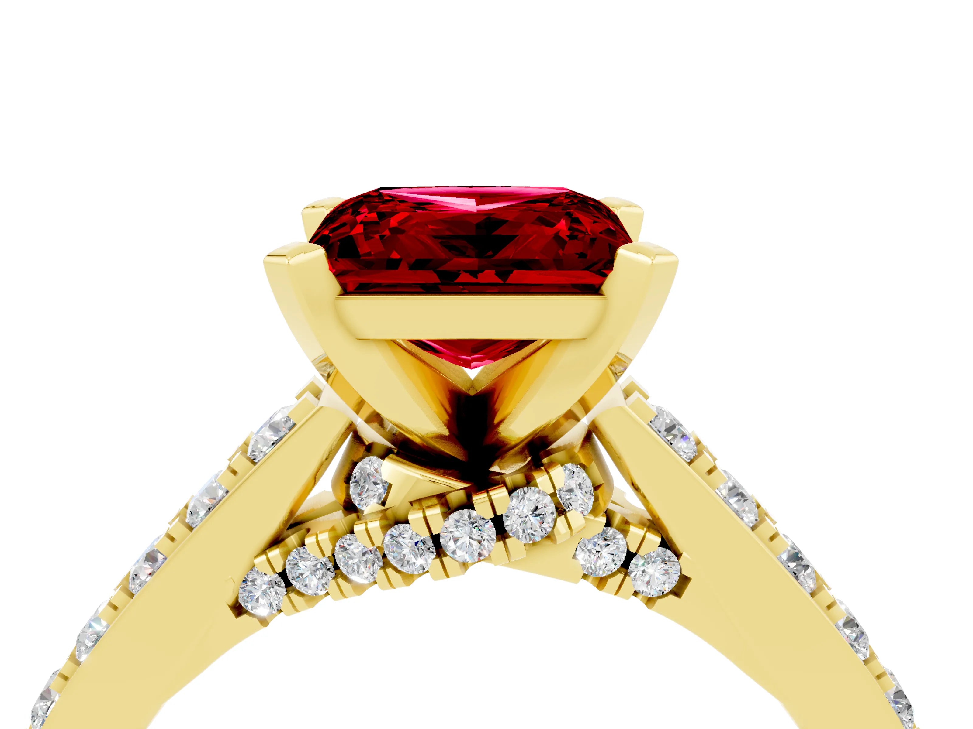 Yellow gold Princess Cut Diamond Solitaire Ring with Pavé Band and Prong Setting_16