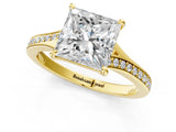 Yellow gold Princess Cut Diamond Solitaire Ring with Pavé Band and Prong Setting_17