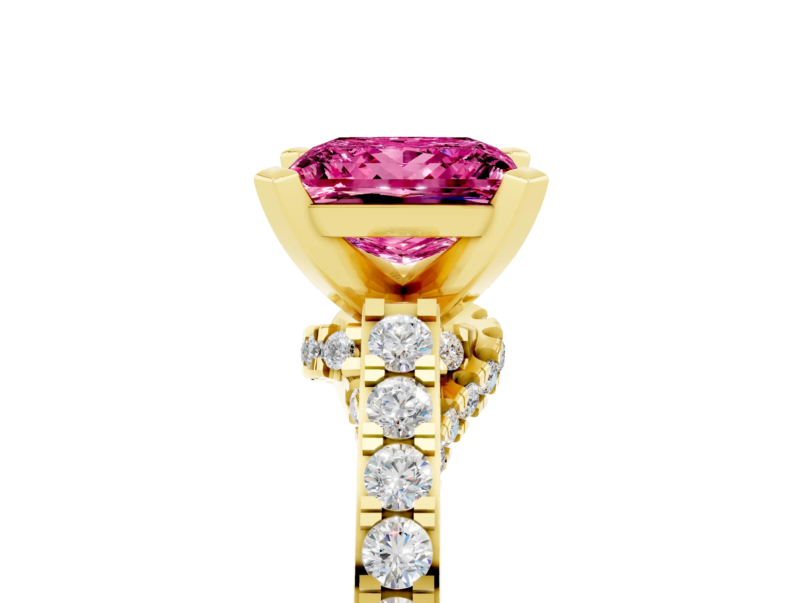 Yellow gold Princess Cut Diamond Solitaire Ring with Pavé Band and Prong Setting_17