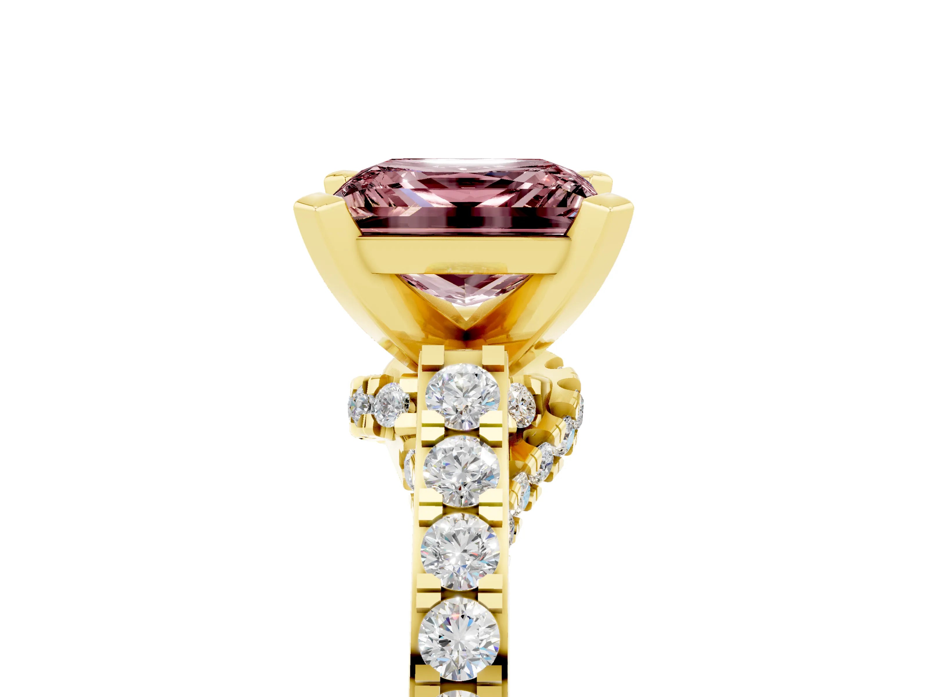 Yellow gold Princess Cut Diamond Solitaire Ring with Pavé Band and Prong Setting_17