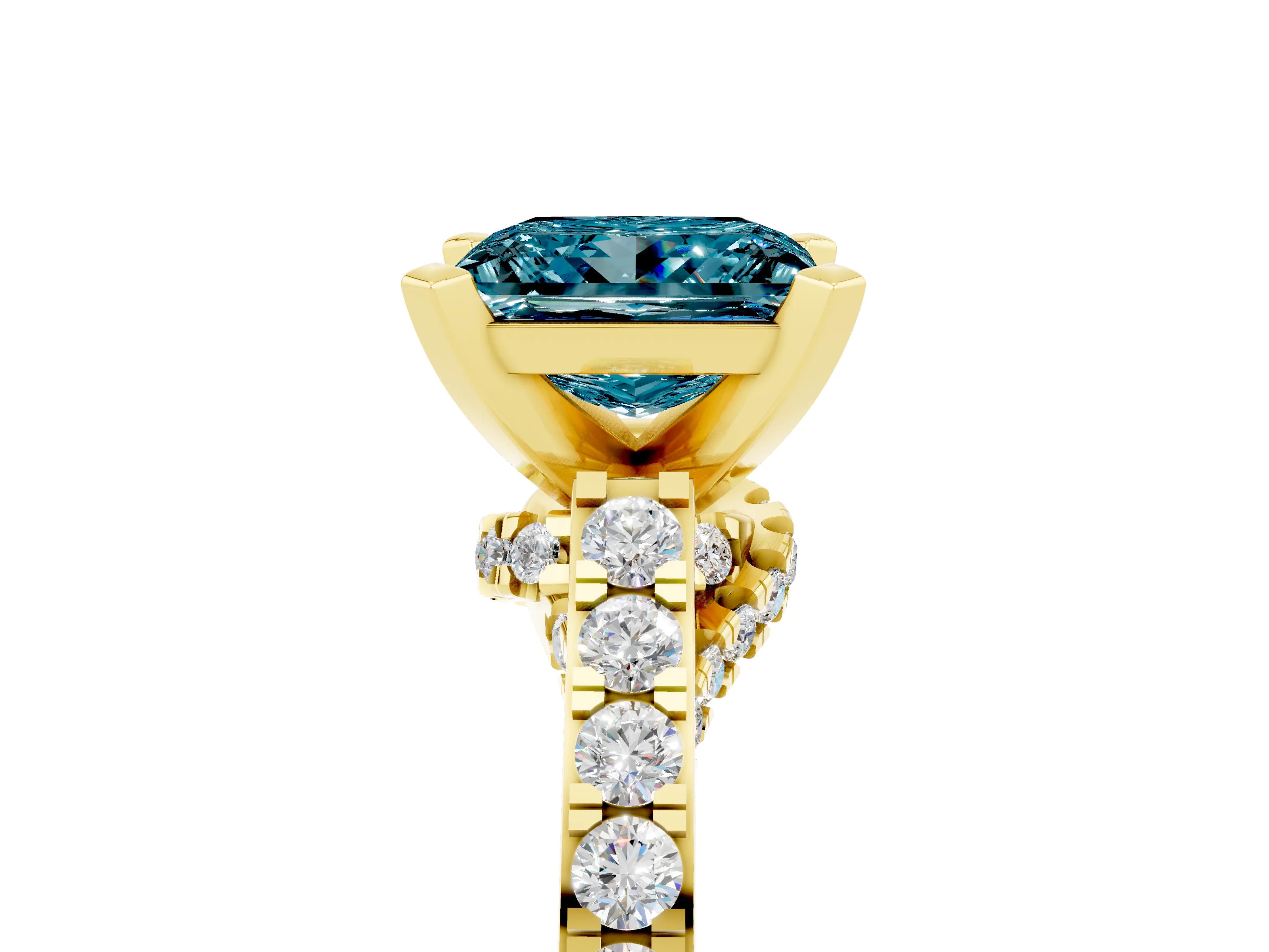 Yellow gold Princess Cut Diamond Solitaire Ring with Pavé Band and Prong Setting_17