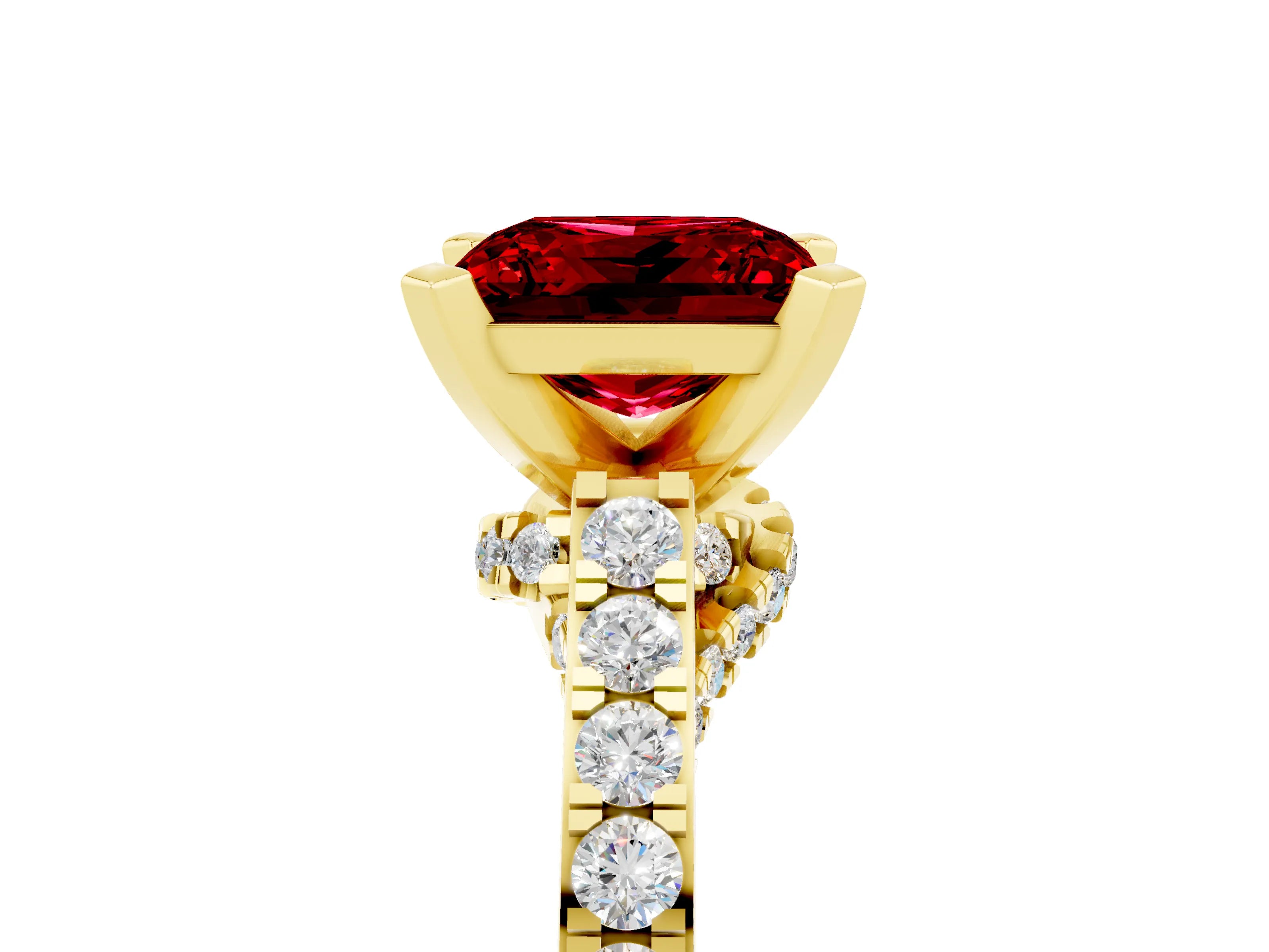 Yellow gold Princess Cut Diamond Solitaire Ring with Pavé Band and Prong Setting_17