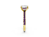 Yellow gold Princess Cut Diamond Solitaire Ring with Round with Amethyst side stone Pavé Band and Four-Prong Setting_38