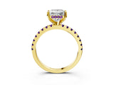 Yellow gold Princess Cut Diamond Solitaire Ring with Round with Amethyst side stone Pavé Band and Four-Prong Setting_39