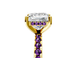 Yellow gold Princess Cut Diamond Solitaire Ring with Round with Amethyst side stone Pavé Band and Four-Prong Setting_41