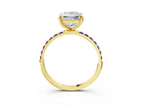 Yellow gold Princess Cut Diamond Solitaire Ring with Round with Amethyst side stone Pavé Band and Prong Setting_15