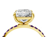 Yellow gold Princess Cut Diamond Solitaire Ring with Round with Amethyst side stone Pavé Band and Prong Setting_16