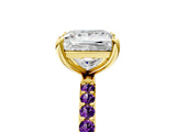 Yellow gold Princess Cut Diamond Solitaire Ring with Round with Amethyst side stone Pavé Band and Prong Setting_17