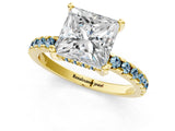 Yellow gold Princess Cut Diamond Solitaire Ring with Round with Aquamarine side stone Pavé Band and Four-Prong Setting_37